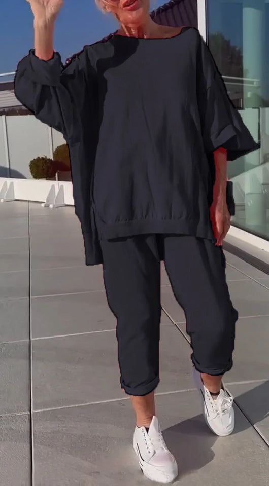 Women’s Lounge Set | Oversized Top & Tapered Pants