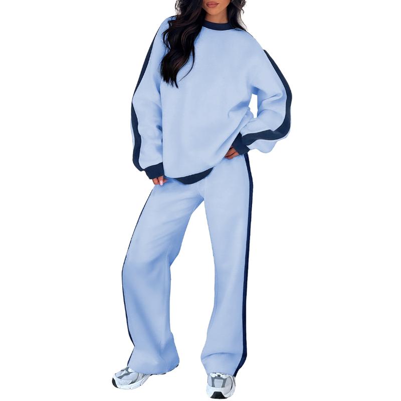 Women's Sweatshirt Set | Crew Neck Top & Wide Leg Pants