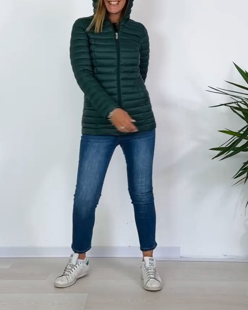 Women's green 3-in-1 hooded jacket with removable quilted layer