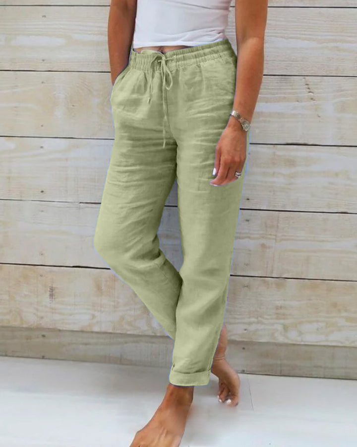 Women's tapered trousers with elastic drawstring waist and side pockets