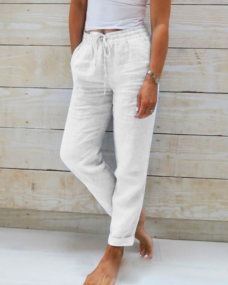 Women's tapered trousers with elastic drawstring waist and side pockets
