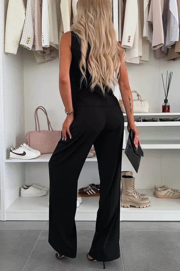 Two-piece Outfit for Women | Button Vest Wide Leg Pants