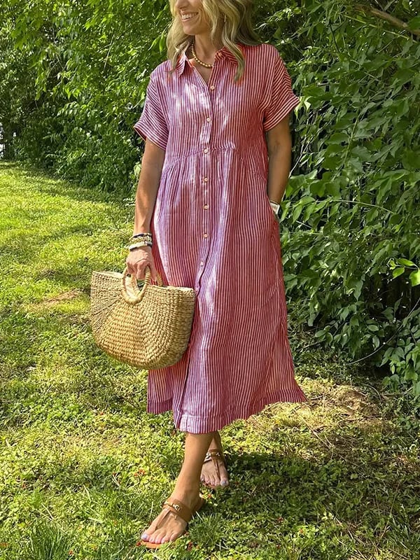 Casual Dress for Women | Short Sleeve Midi Button Closure