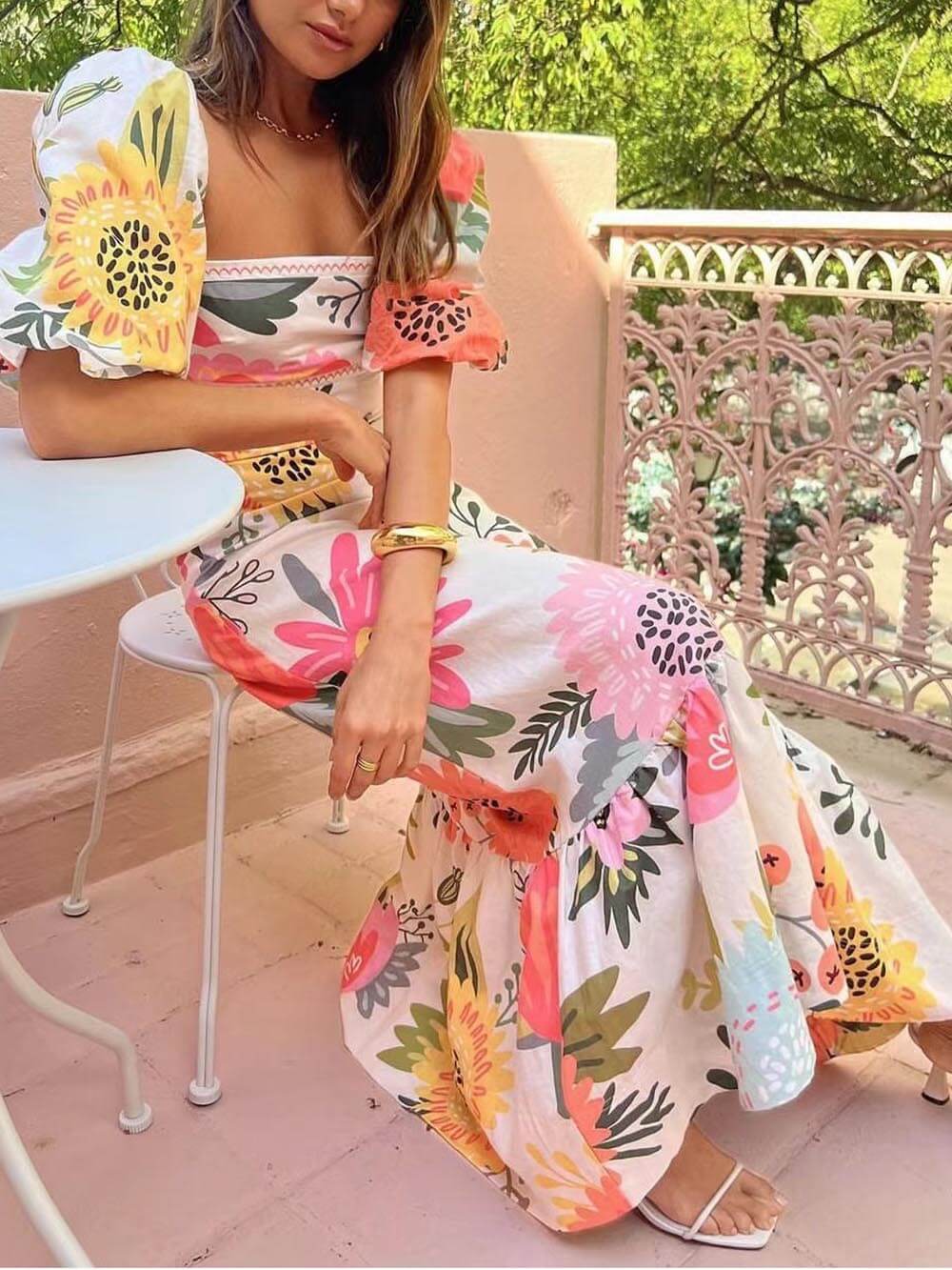 Women's White Maxi Dress | Puff Sleeve Style