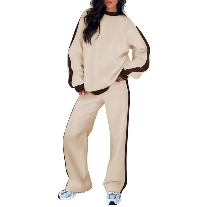 Women's Sweatshirt Set | Crew Neck Top & Wide Leg Pants