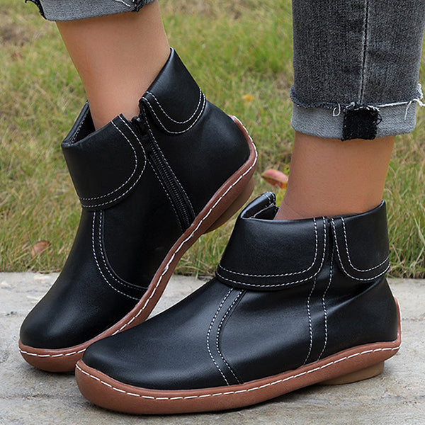 Boots For Women | Folded Collar Ankle Side Zipper Style