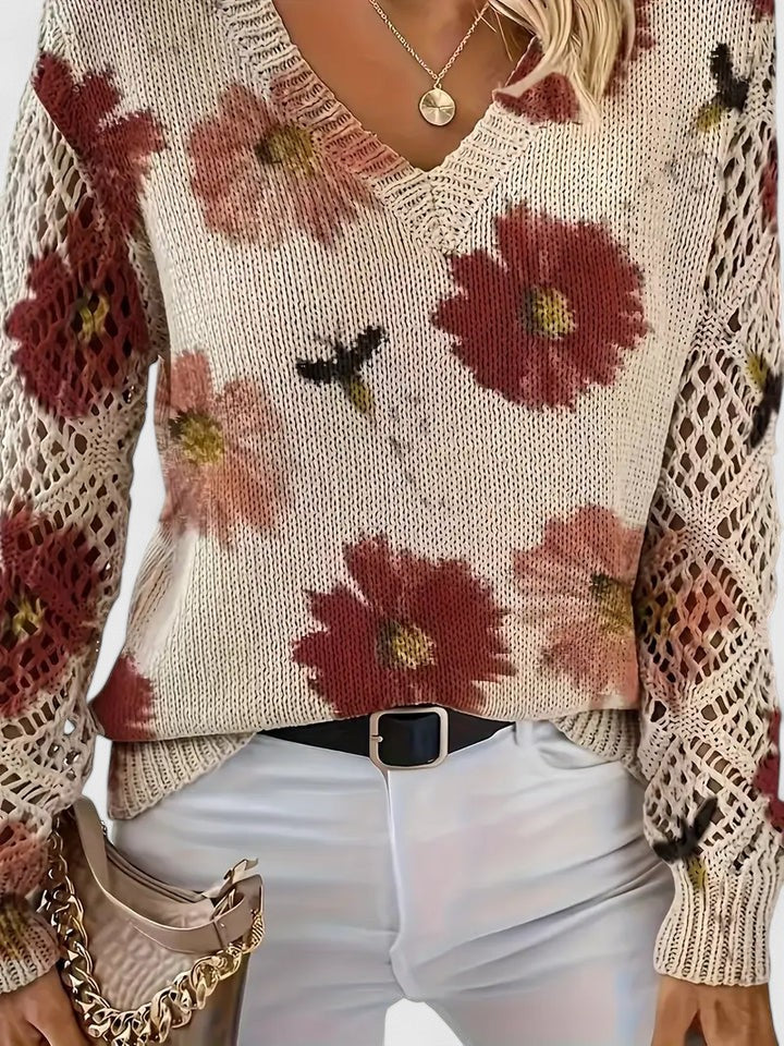 Sweater for Women | V-Neck Floral Crochet