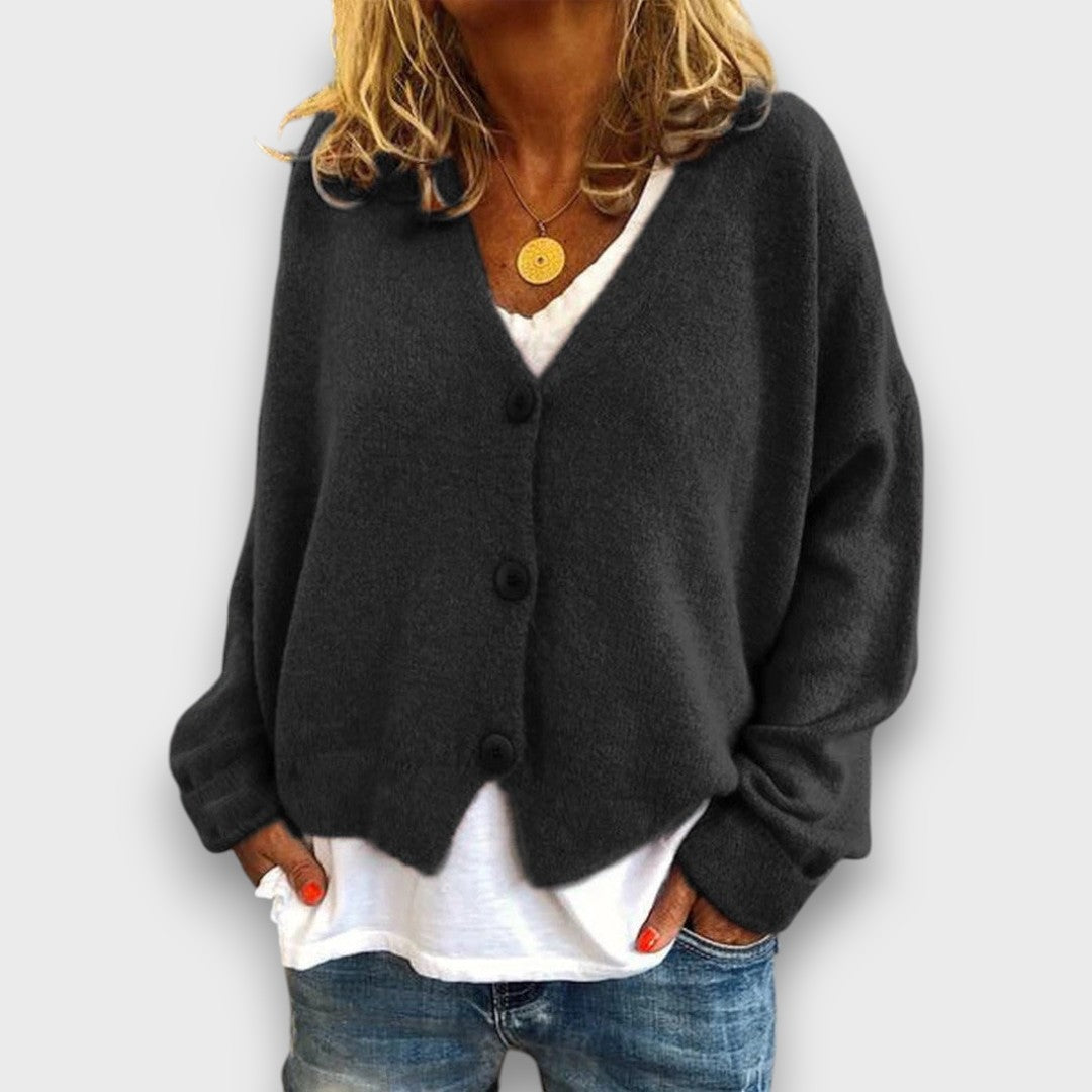 Women's long-sleeve V-neck button-front cardigan