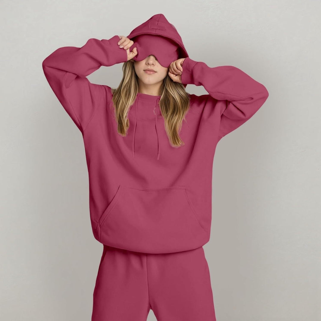 Women's hooded sweatshirt and jogger trouser set with relaxed fit