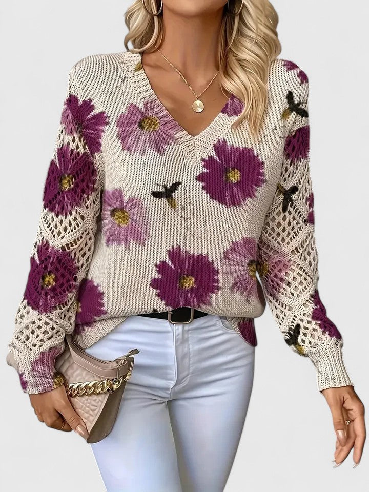 Sweater for Women | V-Neck Floral Crochet