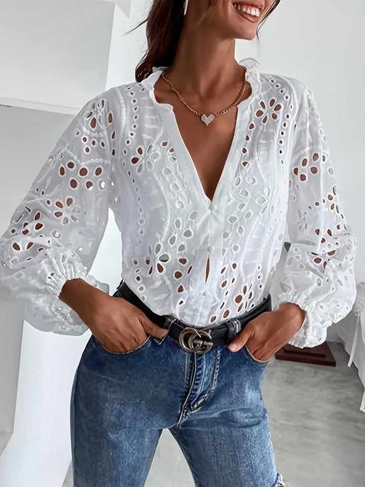 Women's Blouse | Deep V-Neck Long-Sleeve