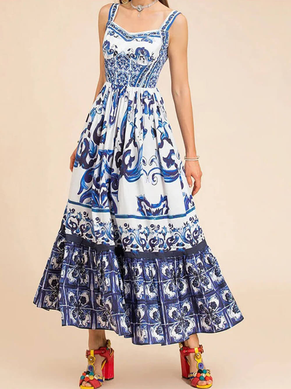Women's Boho Maxi Dress | Tiered Square Neck