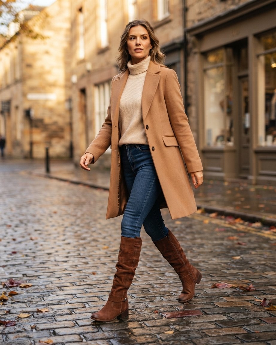 Women's slouch knee-high boots with low block heel and buckle strap