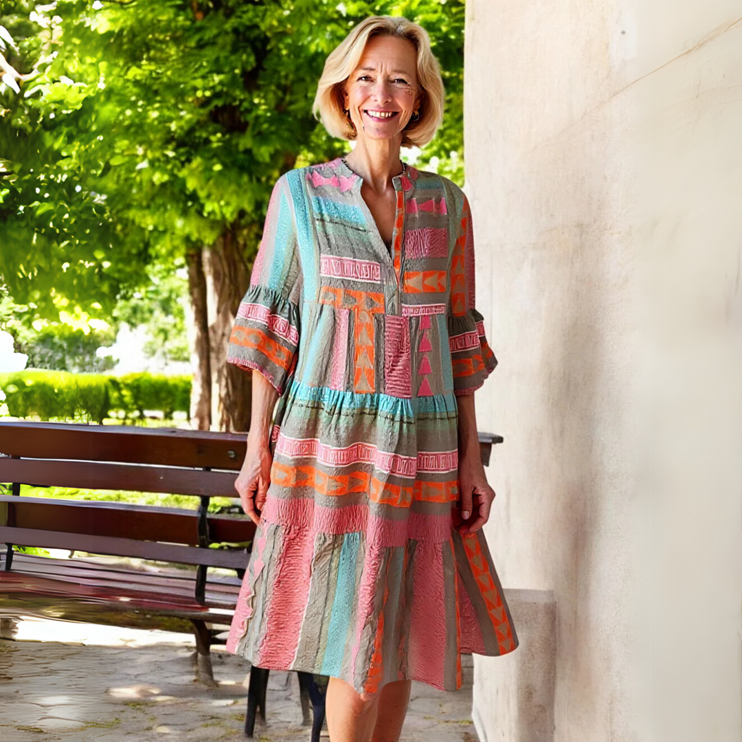 Dress For Women | Geometric Print Flared Sleeve