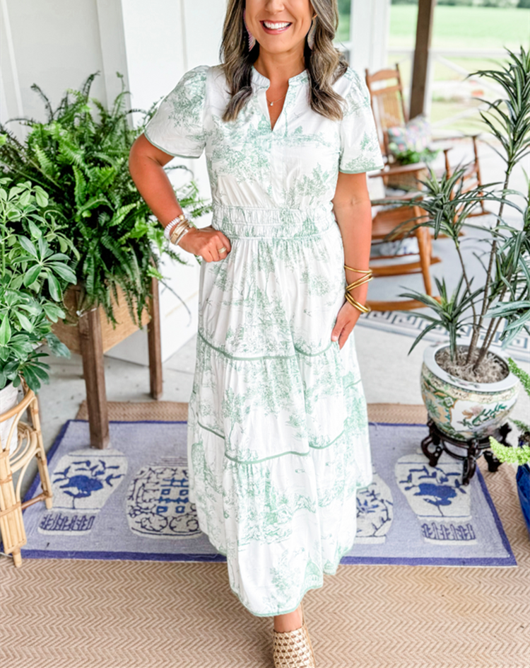 Vintage Dress For Women | Maxi Toile Print Tiered Design