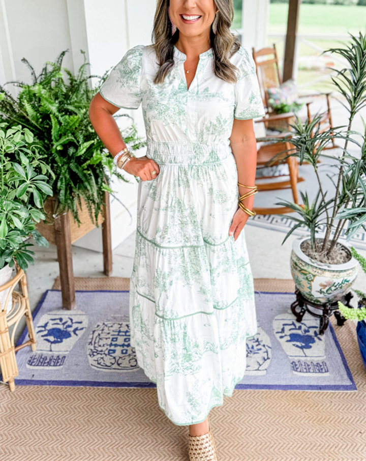 Vintage Dress For Women | Maxi Toile Print Tiered Design