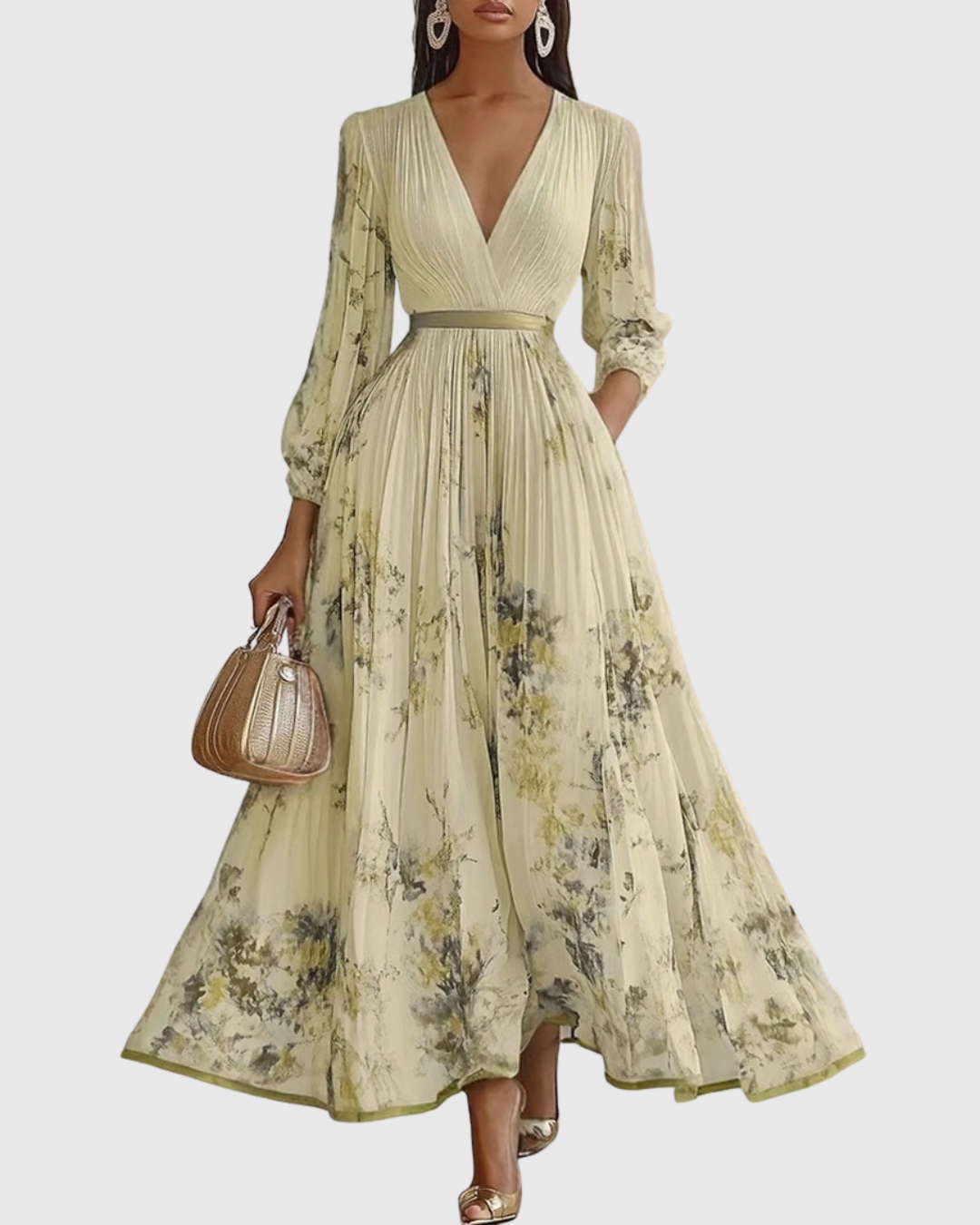 Women's Wedding Guest Midi Dress | Pleat V-Neck