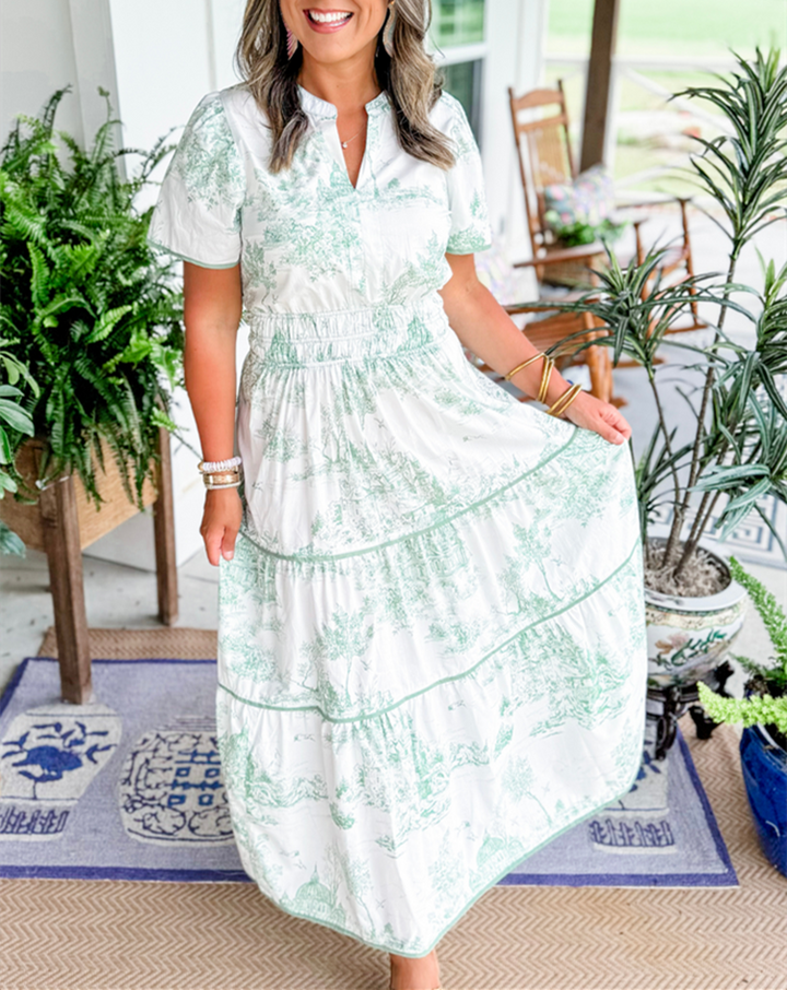 Vintage Dress For Women | Maxi Toile Print Tiered Design