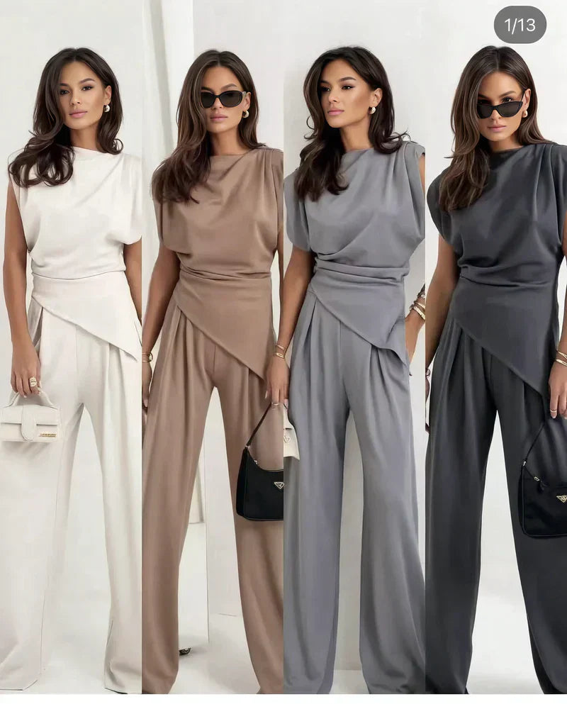 Women's Two-Piece Set | Asymmetrical Straight-Leg