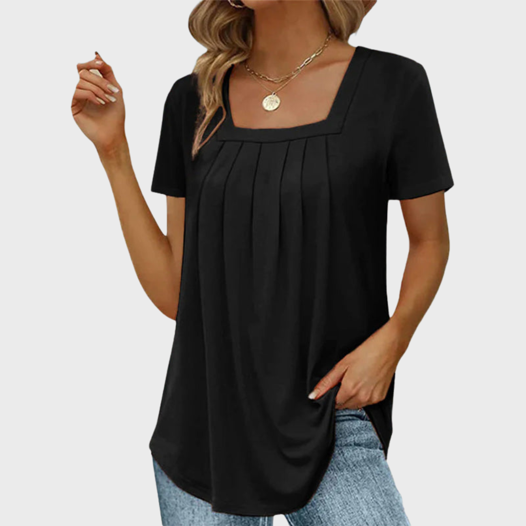 Women’s Blouse | Pleated Square Neckline