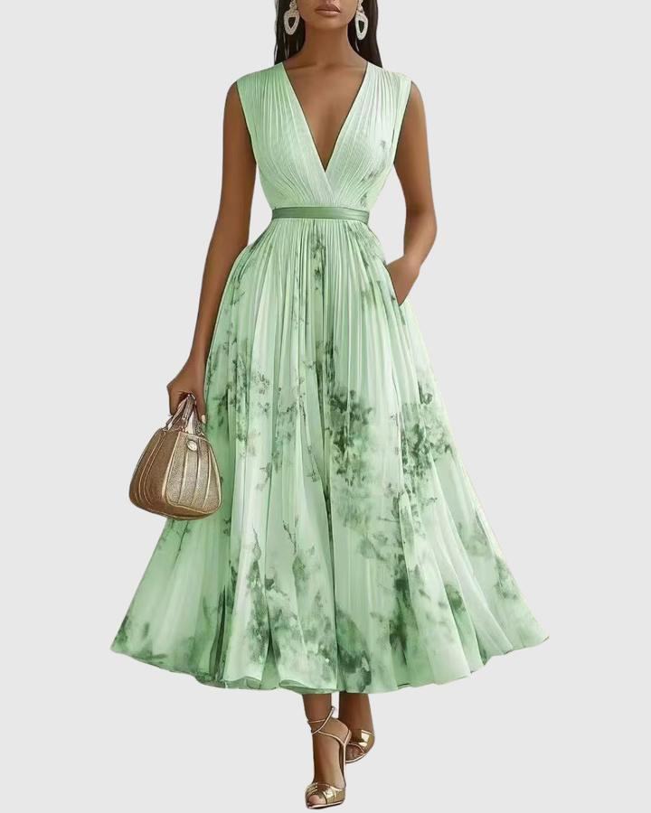 Women's Wedding Guest Midi Dress | Pleat V-Neck