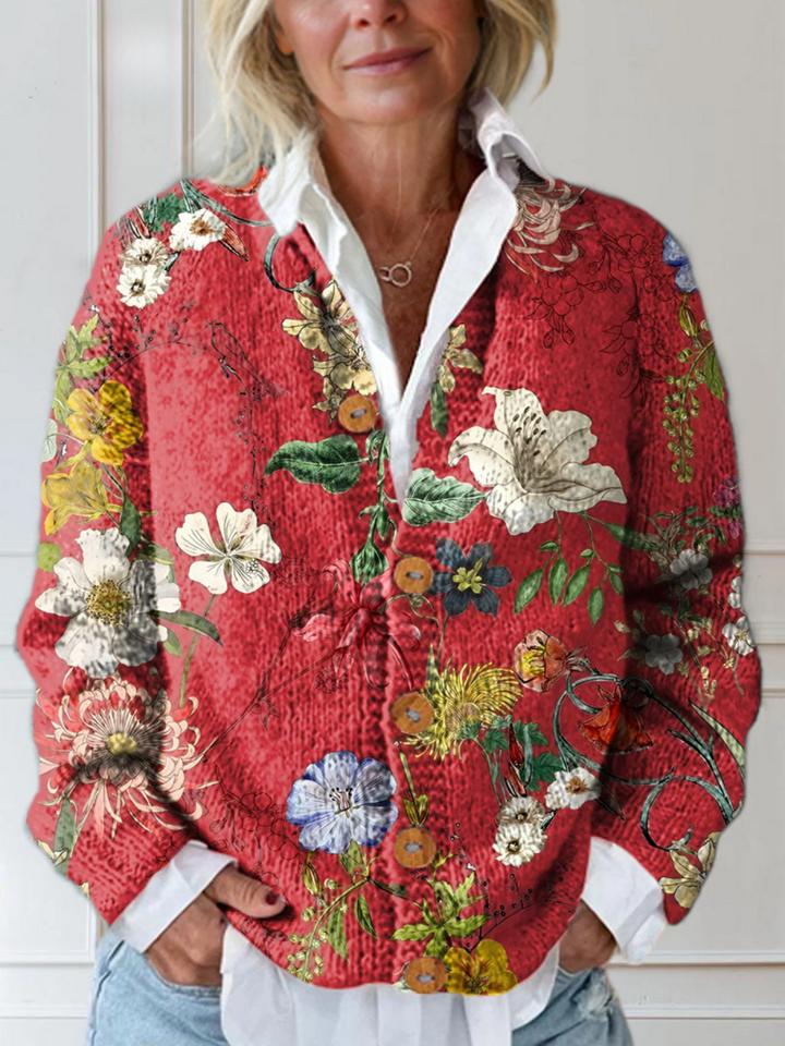 Women's long-sleeve floral button front cardigan