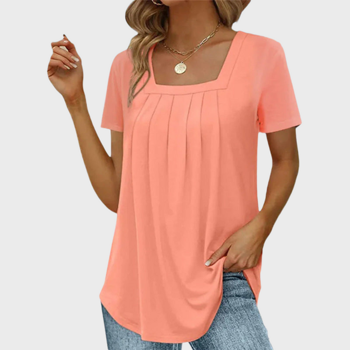 Women’s Blouse | Pleated Square Neckline