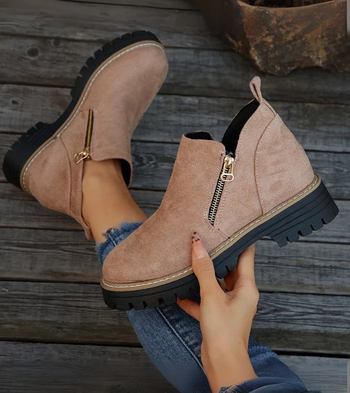 Women's ankle boots with side zippers and chunky lug soles
