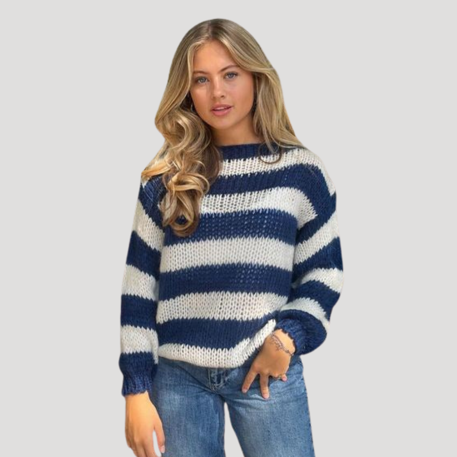 Women's striped off-shoulder knit sweater with long sleeves