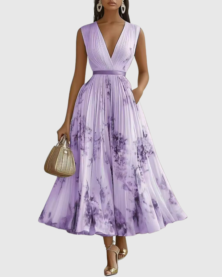 Women's Wedding Guest Midi Dress | Pleat V-Neck
