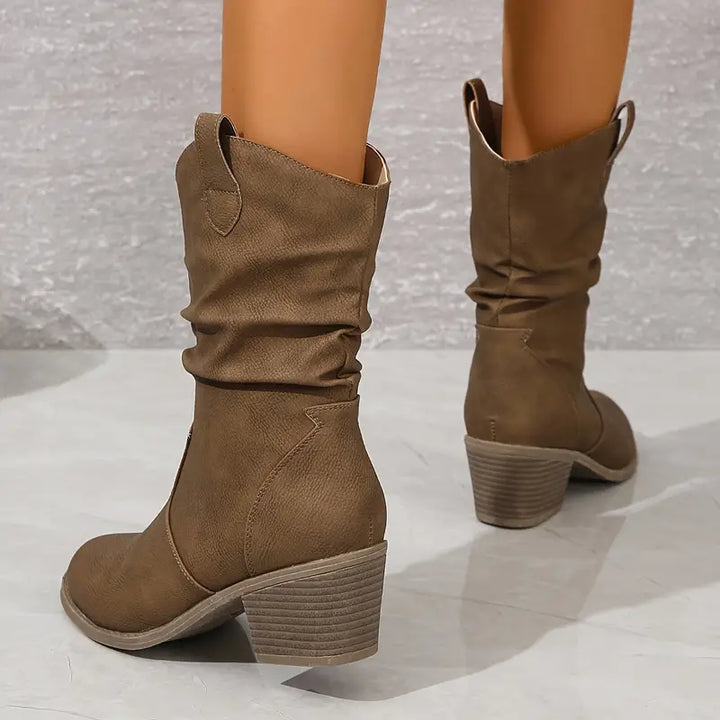 Women's western ankle boots with slouch shafts and block heels