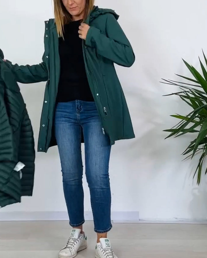 Women's green 3-in-1 hooded jacket with removable quilted layer