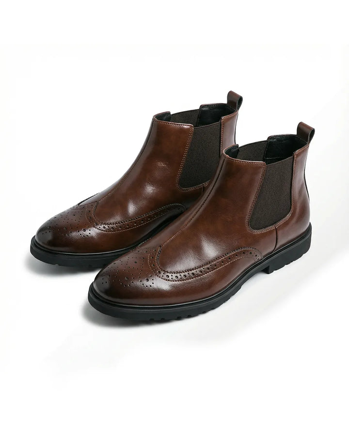 Chelsea boots with brogue detailing, elastic side panels and lug soles