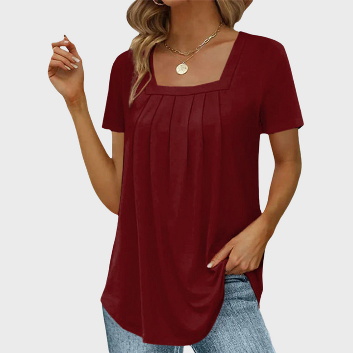 Women’s Blouse | Pleated Square Neckline