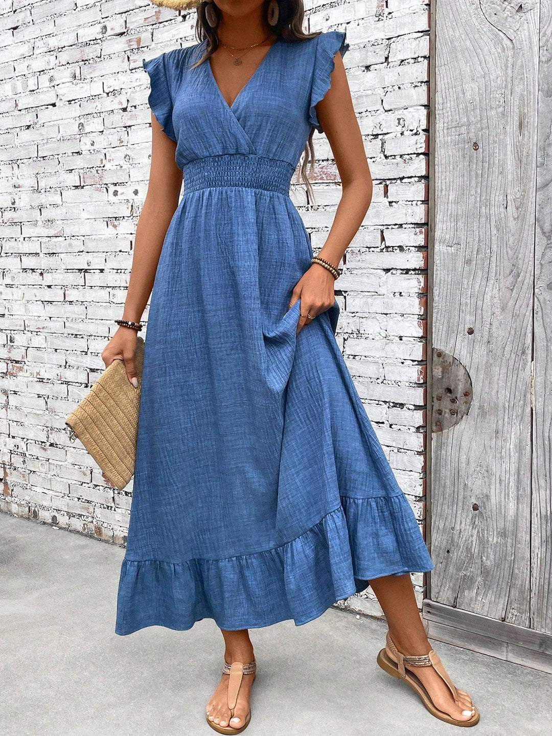 Women's Boho Midi Dress | Waist Smocked