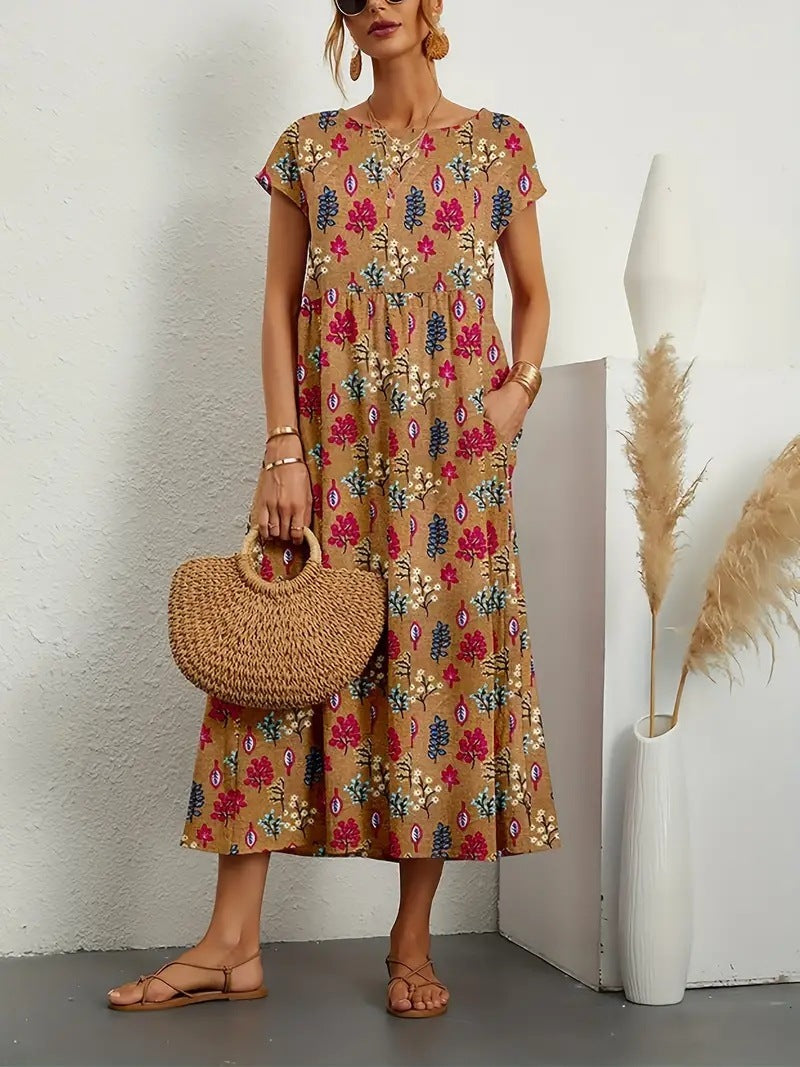Casual Dress for Women | Floral Midi Dress with Pockets