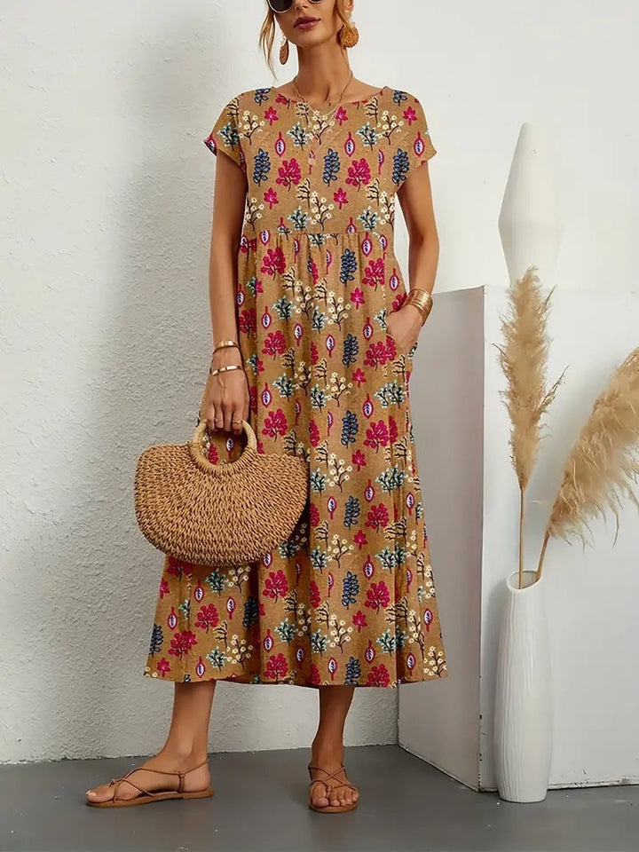 Casual Dress for Women | Floral Midi Dress with Pockets
