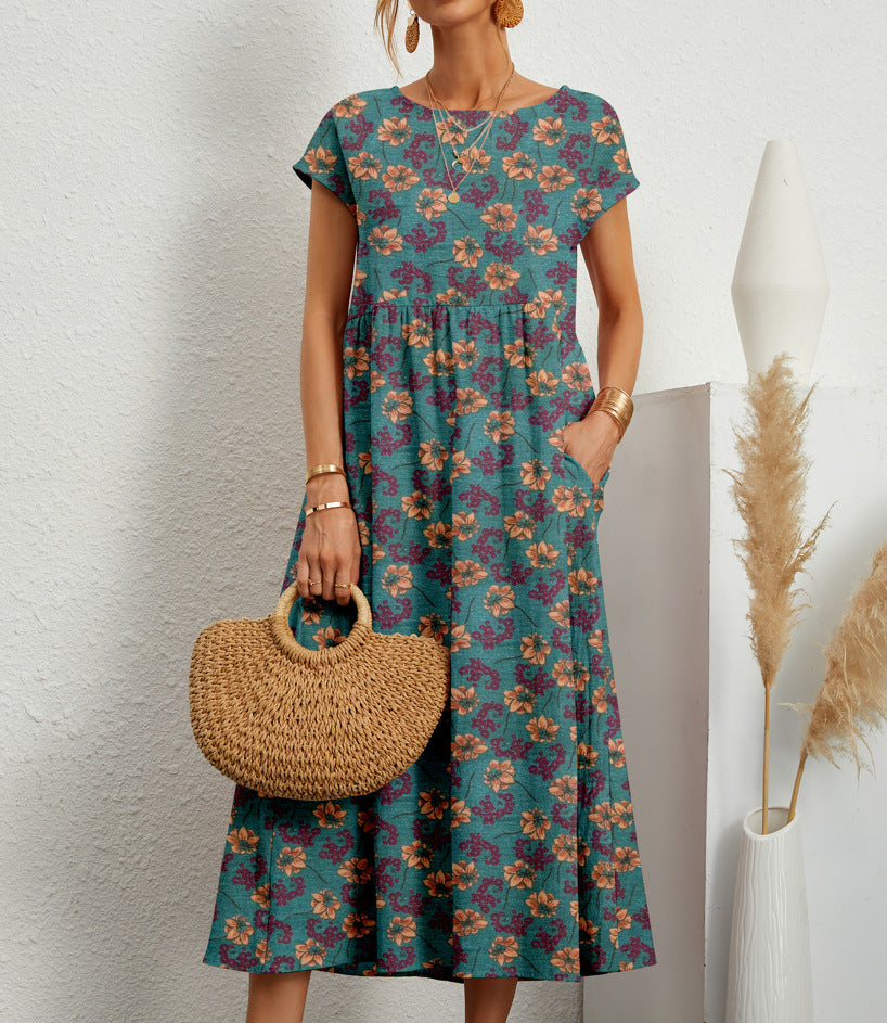 Casual Dress for Women | Floral Midi Dress with Pockets