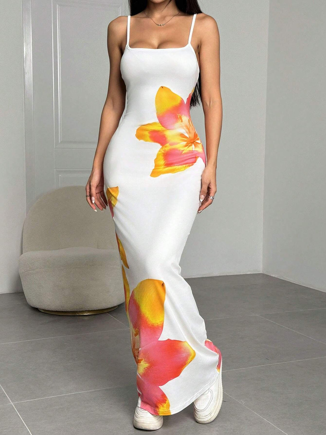 Women's Floral Maxi Dress | Spaghetti Strap Style