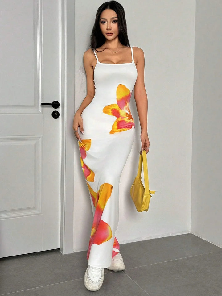 Women's Floral Maxi Dress | Spaghetti Strap Style