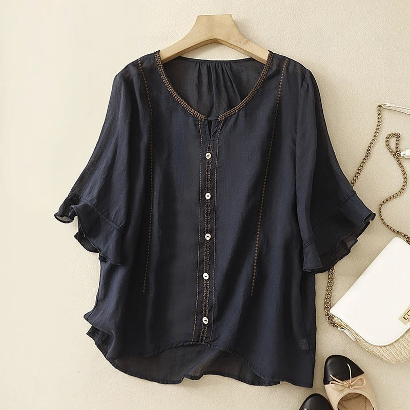 Women's Blouse | Ruffle Sleeve Button Front