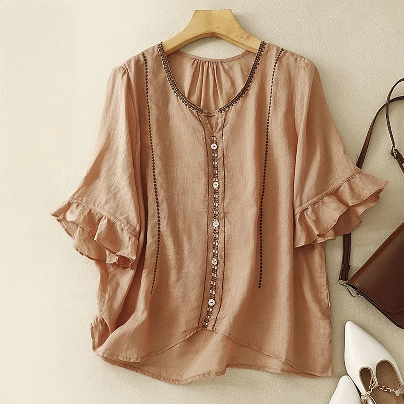 Women's Blouse | Ruffle Sleeve Button Front