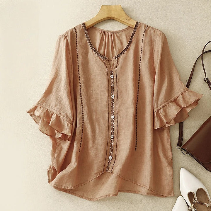 Women's Blouse | Ruffle Sleeve Button Front