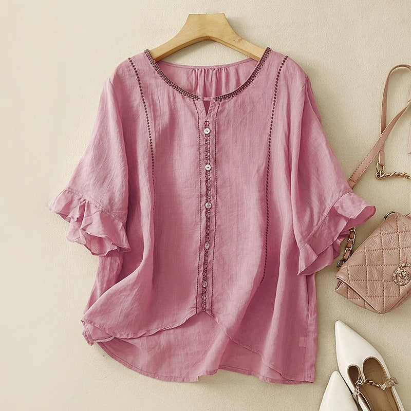 Women's Blouse | Ruffle Sleeve Button Front
