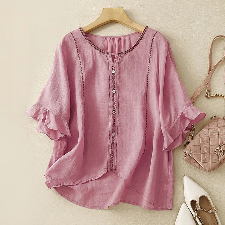 Women's Blouse | Ruffle Sleeve Button Front