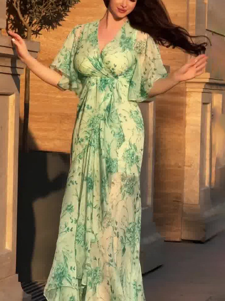 Women’s Dress | Retro-Inspired V-Neck Flowy Maxi