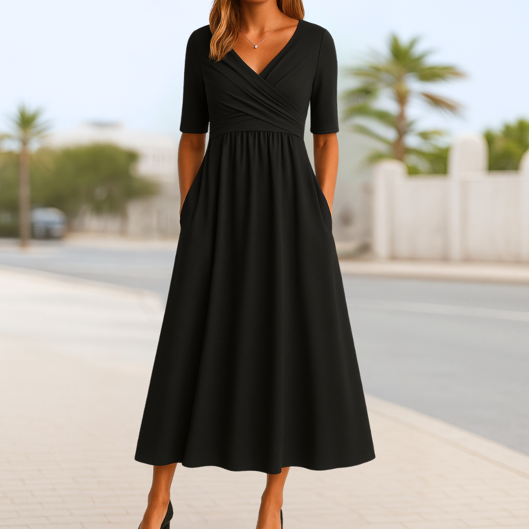 Evening Dress for Women | Midi Red V-Neck