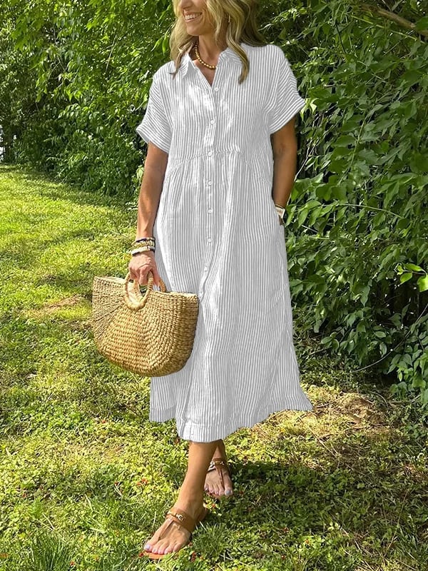 Casual Dress for Women | Short Sleeve Midi Button Closure