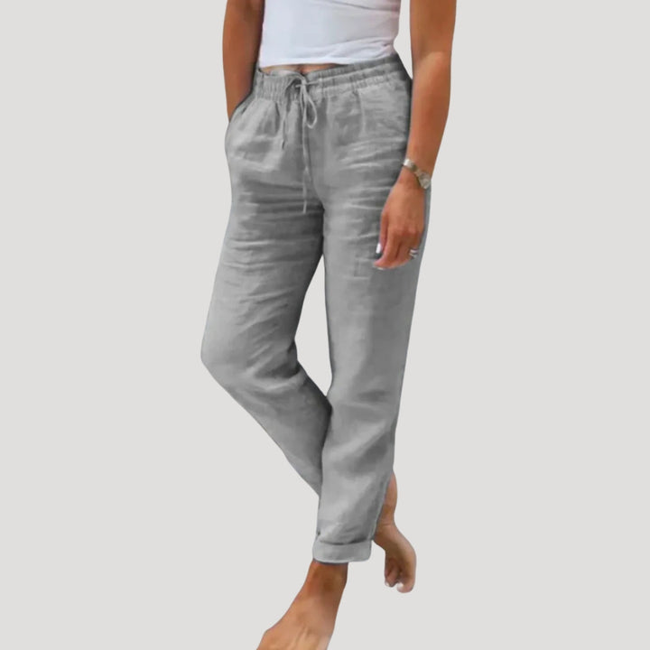 Women's straight leg cropped trousers with elastic drawstring waist and side pockets