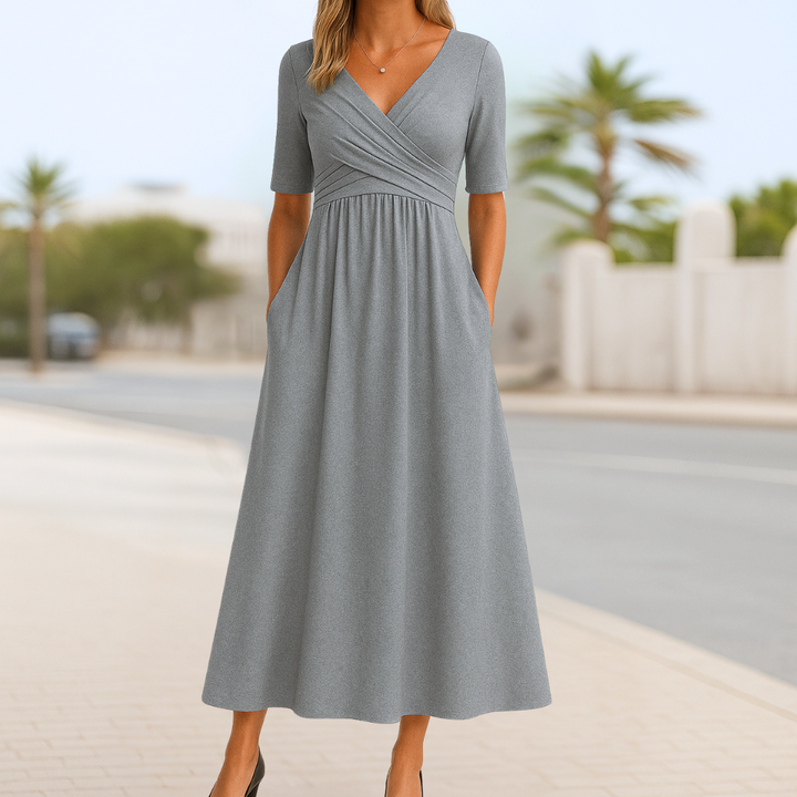 Evening Dress for Women | Midi Red V-Neck